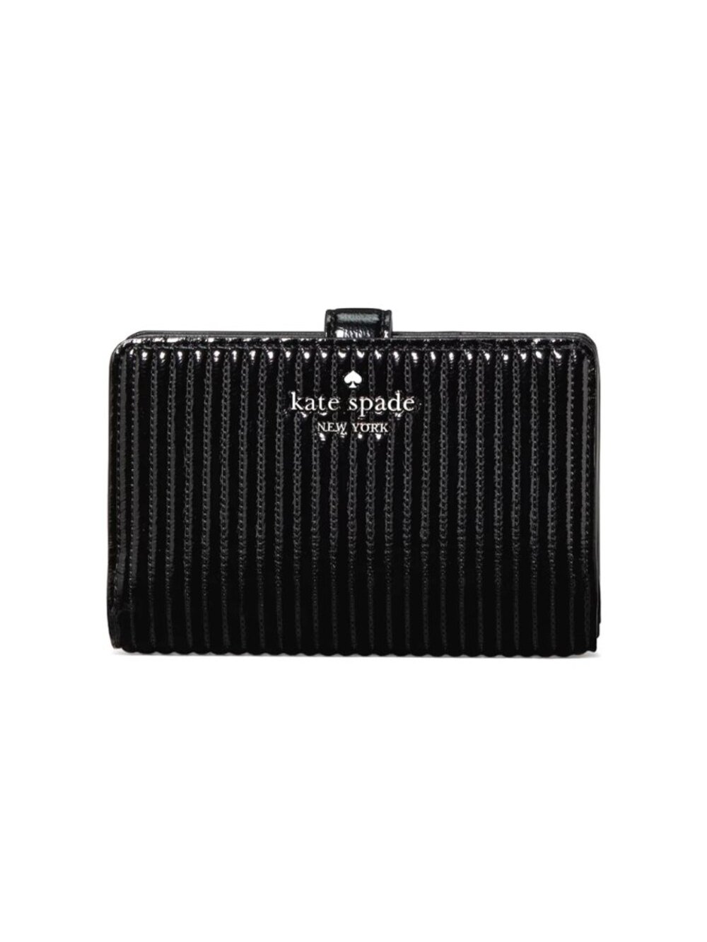 New Kate Spade Shiny Quilted Medium Bifold Wallet Patent Black